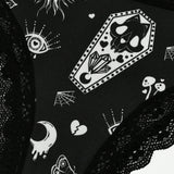 ROMWE Goth Panties De Encaje De Triangulo Con Estampado De Caricaturas Para Mujer
