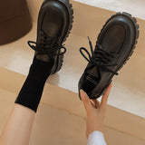 Zapatos con vintage estilo britanico , comodo negro cuero PU de mujeres Zapatos con alto plataforma para verano , estilo universitario a