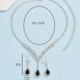 3 piezas set joyas de decoracion de gota de agua con diamantes de imitacion Joyas de cobre