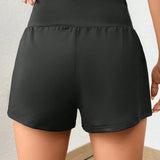 EZwear Shorts con diseno de parche de letra de cintura ancha