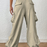EZwear Pantalones parachute con bolsillo lateral con solapa de cintura con cordon