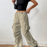 EZwear Pantalones parachute con bolsillo lateral con solapa de cintura con cordon