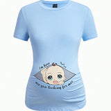 Maternidad Camiseta con estampado de slogan y dibujos animados fruncido lateral