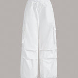 ICON Pantalones cargo unicolor de cintura con cordon