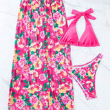 Swim Vcay Banador bikini triangulo halter con estampado floral con falda de playa
