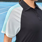 Leisure Talla grande Camiseta deportiva de color combinado de manga raglan de cuello polo