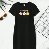 Kids EVRYDAY Chica preadolescente Vestido estilo camiseta con estampado floral con letra