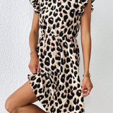Prive Vestido con estampado de leopardo ribete con fruncido