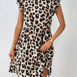 Prive Vestido con estampado de leopardo ribete con fruncido
