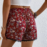VCAY Shorts con estampado floral con cordon delantero ribete con encaje