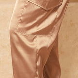 LUNE Pantalones de cintura con cordon con bolsillo con solapa de saten