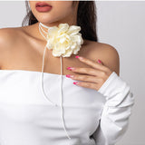 elegante negro color largo cuerda con grande flor Collar gargantilla para mujeres con cordon cuerda Collar de cadena moda Bisuteria