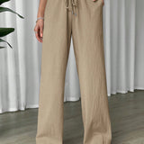 EZwear Pantalones de pierna ancha de cintura con cordon con bolsillo oblicuo