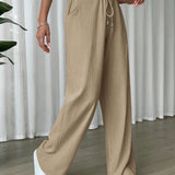 EZwear Pantalones de pierna ancha de cintura con cordon con bolsillo oblicuo