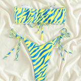 Swim Vcay Banador bikini bandeau de rayas de cebra con cordon