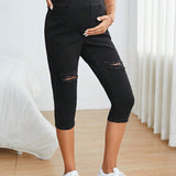 Maternidad Jeans ajustados de cintura ancha desgarro crudo