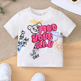Bebe nina Camiseta con estampado de slogan y dibujos animados