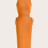 EZwear Vestido con cordon lateral de muslo con abertura con abertura