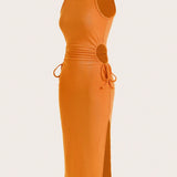 EZwear Vestido con cordon lateral de muslo con abertura con abertura