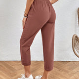 LUNE Pantalones unicolor de cintura con cordon crop