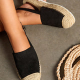 Cuccoo Destination Collection Zapatos de plataforma plana con talon abierto en marron de vacaciones para mujer, zapatos con detalles de puntadas de gamuza sintetica