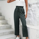 Frenchy Pantalones de cintura con volante con nudo delantero crop