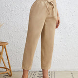 VCAY Pantalones de cintura con volante con nudo delantero crop