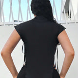 SXY Camisa con cordon lateral bajo asimetrico de manga murcielago