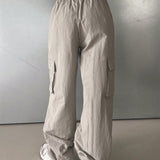 DAZY Pantalones cargo unicolor bajo con cordon con bolsillo lateral con solapa
