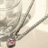 Y2K 1 pieza Collar aleacion de zinc plata color de vidrio con diseno de diamante de imitacion colgante de corazon para mujeres para regalo de citas