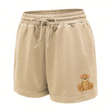 Shorts con estampado de oso de cintura con cordon