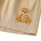 Shorts con estampado de oso de cintura con cordon