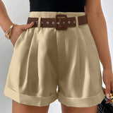 Prive Shorts con cinturon bajo de doblez con fruncido