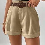 Prive Shorts con cinturon bajo de doblez con fruncido