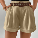 Prive Shorts con cinturon bajo de doblez con fruncido
