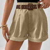 Prive Shorts con cinturon bajo de doblez con fruncido