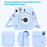 Funda Instant Mini 12 Compatible con Camara Instax Mini 12/Polaroid Mini 12 - Funda Protectora de Cuero PU con Correa Ajustable para el Hombro - Rosa Flor