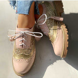 Zapatos De Tacon Grueso Estilo Oxford Vintage Para Mujeres Con Cordones Y Punta De Ala