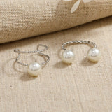 Juego de anillos abiertos de perlas simples de 2 piezas para mujer, adecuados para uso diario