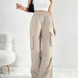 Tall Pantalones unicolor de cintura elastica con bolsillo lateral con solapa