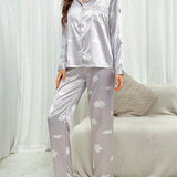 Conjunto de pijama con estampado de nube de saten