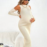 Maternidad Vestido de punto tejido de canale con mangas de brazo