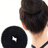 Fabricante de patillas de pelo de donut negro para mujer de 1 pieza, patillas de pelo con diseno de anillo, cuidado del cabello de salon, maquina moldeadora de mono negro magico