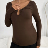 Maternidad Camiseta de cuello de muesca tejido de canale