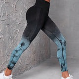 Yoga Trendy de ombre & con estampado al azar Leggings de yoga inconsutil con estiramiento alto control de barriga Mallas deportivas