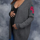 Maternidad Cardigan floral con con patron de craneo con doble bolsillo con parte delantera abierta