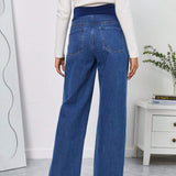 Jeans premama de pernera ancha con estampado de corazones y cintura ancha
