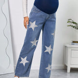 Maternidad Jeans de pierna recta de cintura ancha con estampado de estrella