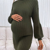 Maternidad Vestido de punto cuello alto de hombros caidos tejido de canale