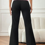 EZwear Pantalones Acampanados De Cintura Alta Con Bloques De Color Para Mujer